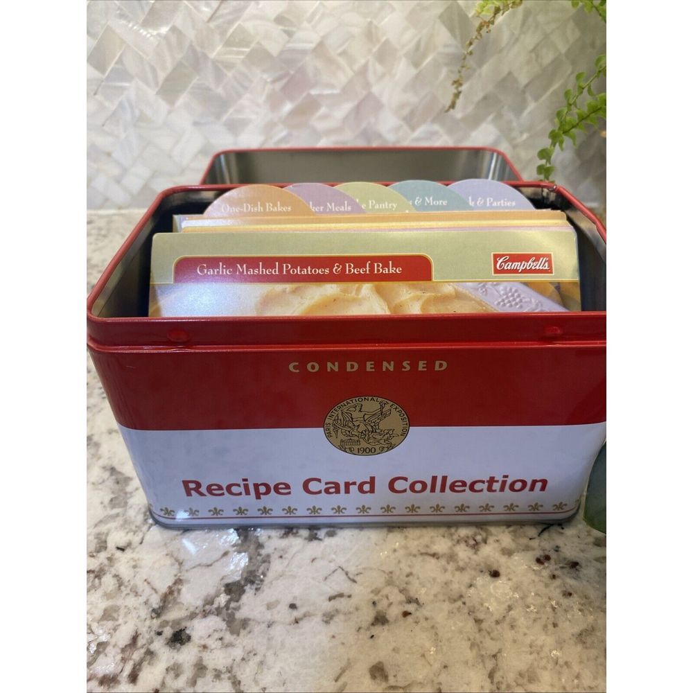 CAMPBELL'S TIN RECIPE CARD BOX w Cards - Picture 2 of 13